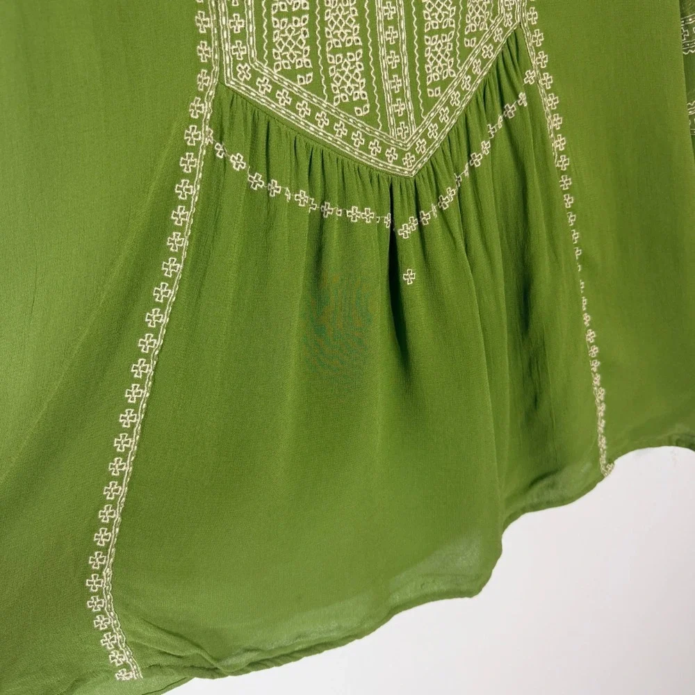 Tolani Lauren Style Lime Green Embroidered Boho Tunic Blouse 100% Viscose Large - Picture 7 of 14